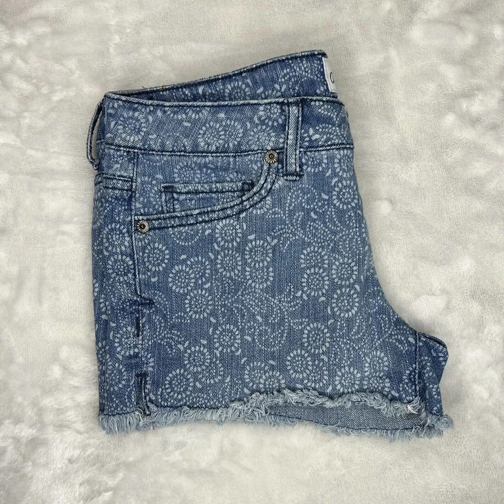 Aeropostale Blue & White Floral Low-Rise Stretch Denim Cutoff Jean Shorts Sz 0 - Picture 3 of 10